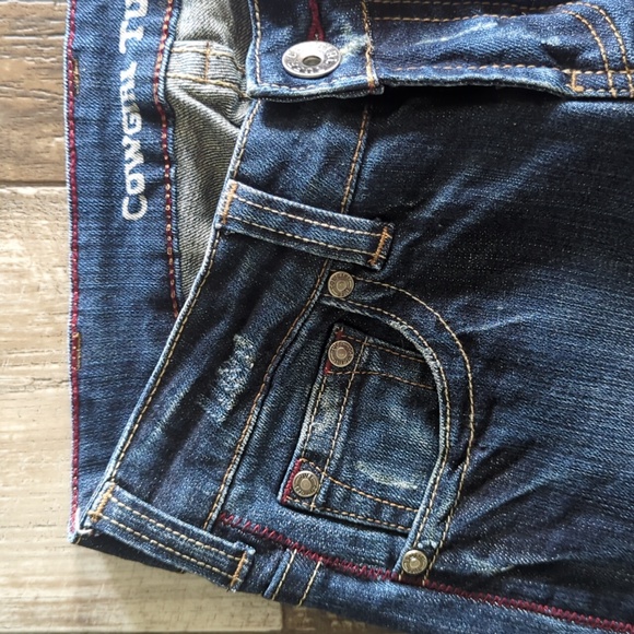 COWGIRL TUFF "Hot Rod Red" bootcut blue jeans red stitching horseback riding 24 - Picture 5 of 13